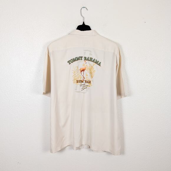 Tommy Bahama Men's 2XL Camp Shirt Rum Bar Embroidered Beige Silk - Picture 1 of 10